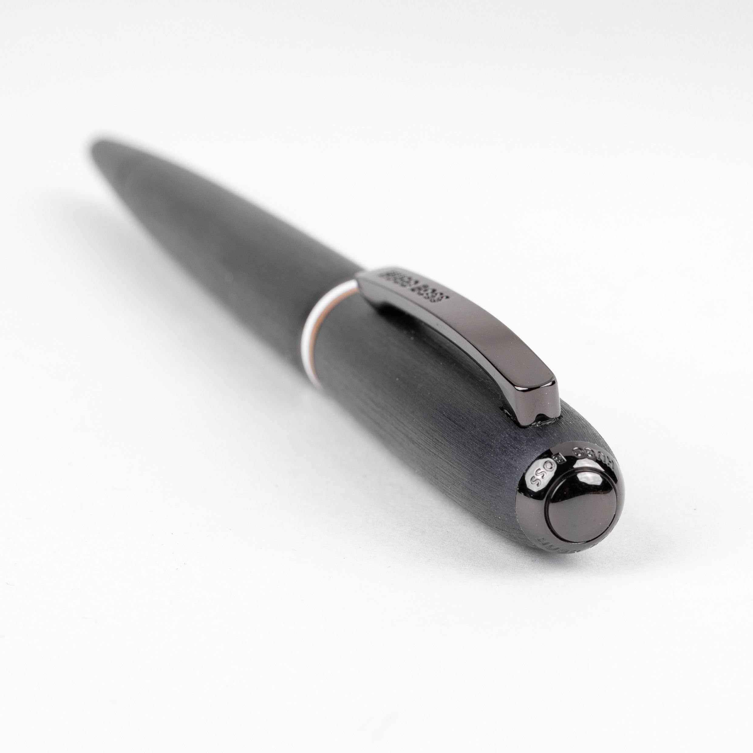 Hugo Boss Contour Iconic HSH3414D Stylo à bille en laiton et aluminium Noir Longueur 13,6 cm Couleur de la mine Bleu