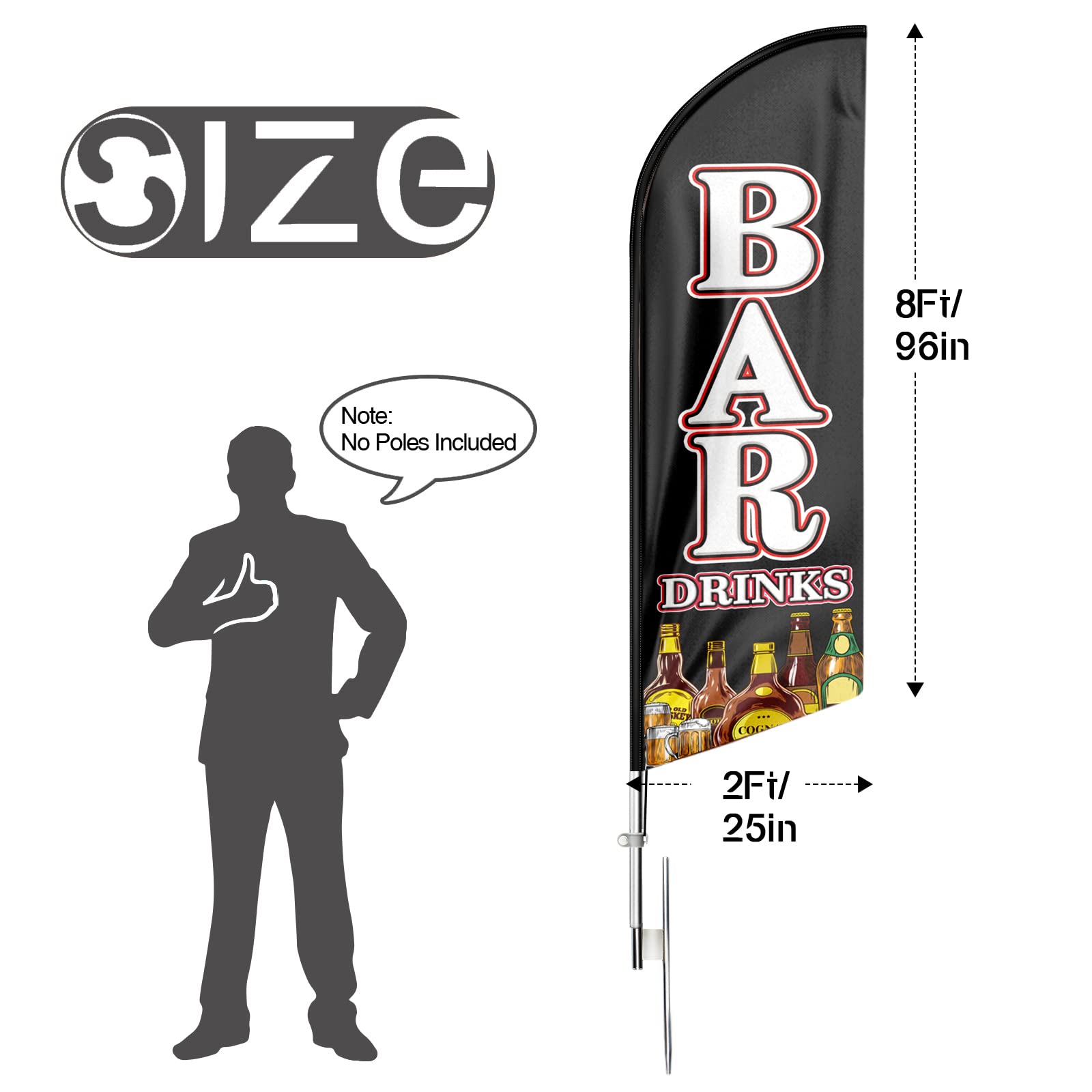 FSFLAG Drapeau De Frites Avec Kit De Mât De 3,4 M, Drapeau De Frites