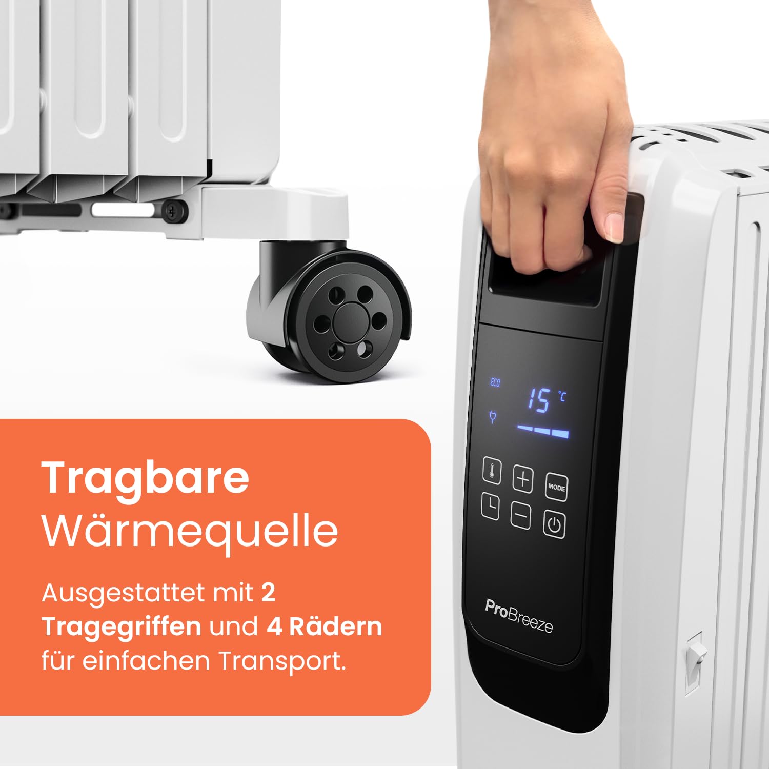 Pro Breeze Premium 2500W Ölradiator energiesparend mit digitalem Display & Fernbedienung - Heizkörper elektrisch mit 10 Rippen, 4 Heizstufen, 24h Timer, Thermostat & Überhitzungsschutz