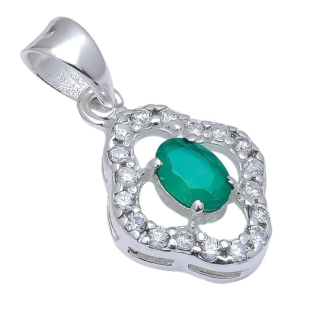 Emerald, White Topaz Natural Gemstone 925 Sterling Silver Pendant(1.7 gm)-image-46