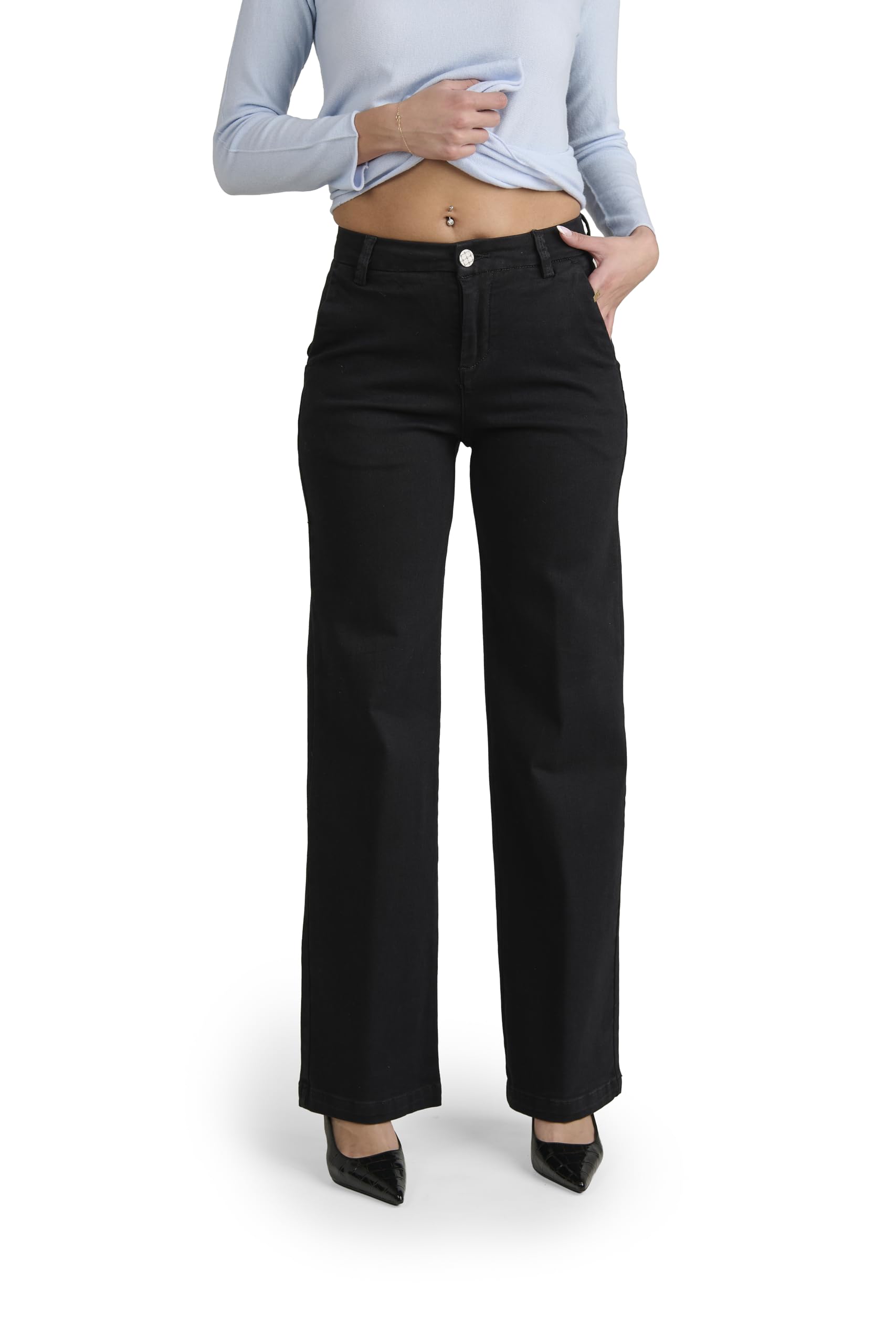 Gioandry Moda Pantaloni Donna Eleganti Vita Alta, Pantaloni Sartoriali in Poliestere Made in Italy, Pantalone Donna Taglio Classico per Ufficio e Cerimonia (IT, Numero, 44, Regular, Nero)