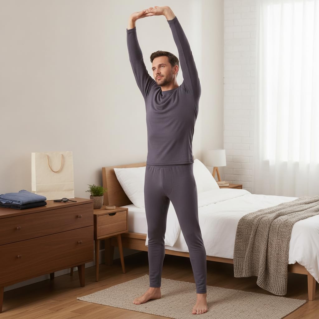 Ropa Interior Térmica Hombre Sin, Tejido modal, algodón, antiestático, antibacteriano 10A, antipilling, cuello redondo, para Viajes, para, Gris Niebla Marina, Gris, XL (65-75 kg)