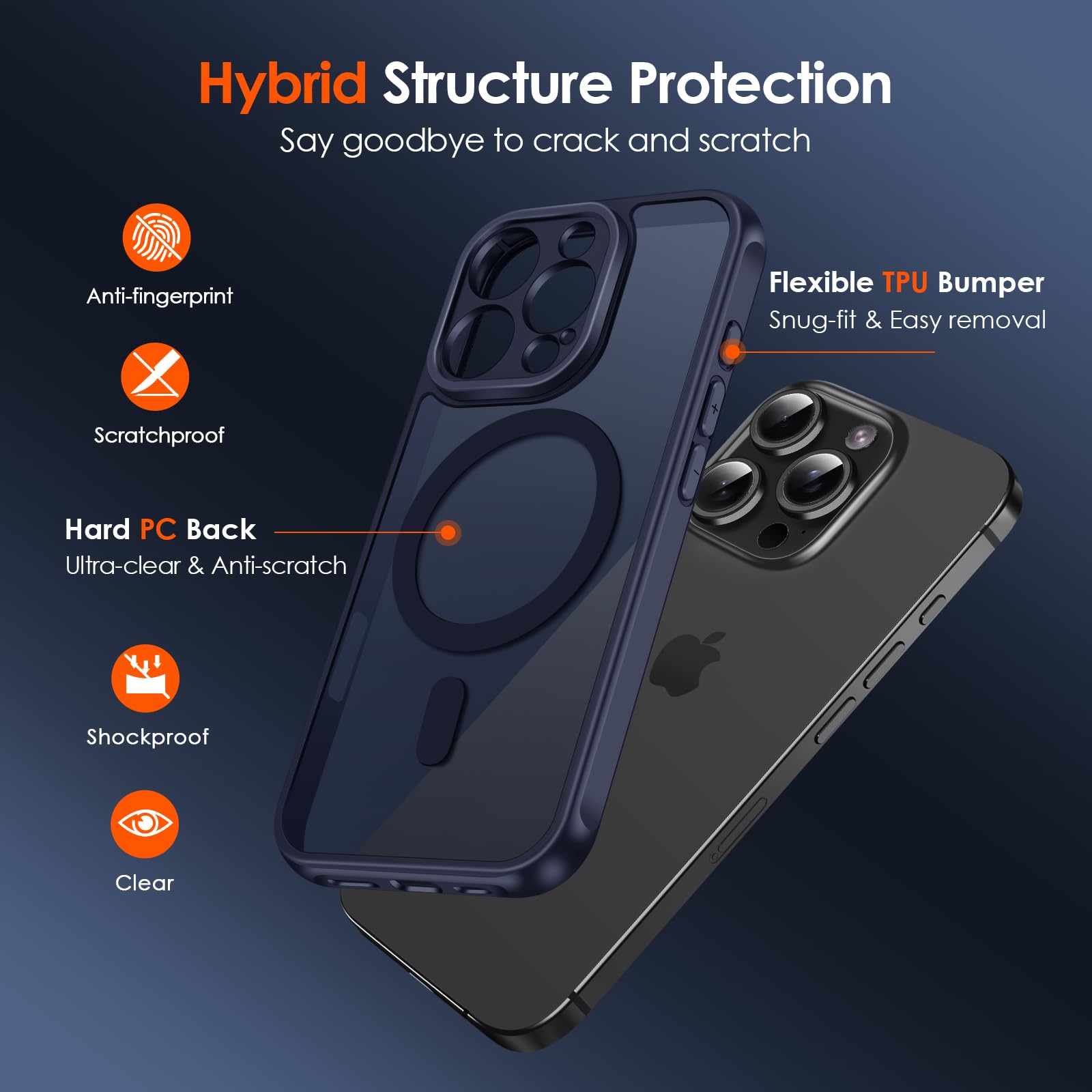 iVoler Cover Magnetica per iPhone 16 PRO, [Compatibile con MagSafe] [Protezione Antiurto di Grado Militare] Custodia Traslucida Opaca Posteriore Sottile Silicone Protettiva Case - Blu