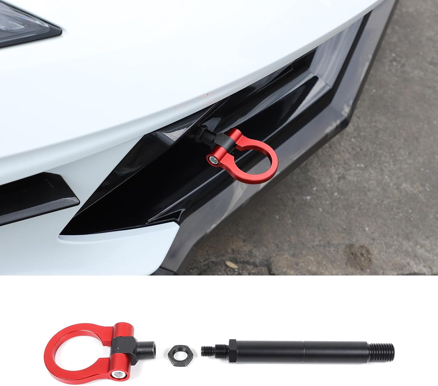 Front Bumper Tow Hook for Corvette C8 2020-2024 2025 Heavy Duty Track Racing Style Alloy Steel Front Bumper Mid Engine Trailer Hitch Towing Hooks Pull Ring Decar C8 Accessories (Red)