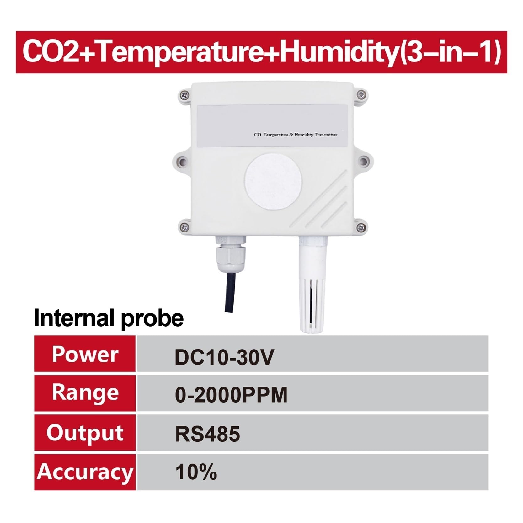 Gasdetektor, Wandmontierter Kohlenmonoxidsensor CO-Gasdetektor-Sender RS485 4-20mA-Ausgang Industrieller CO-Monitor für Arbeit und Zuhause(3in 1RS4850-2000PPM)