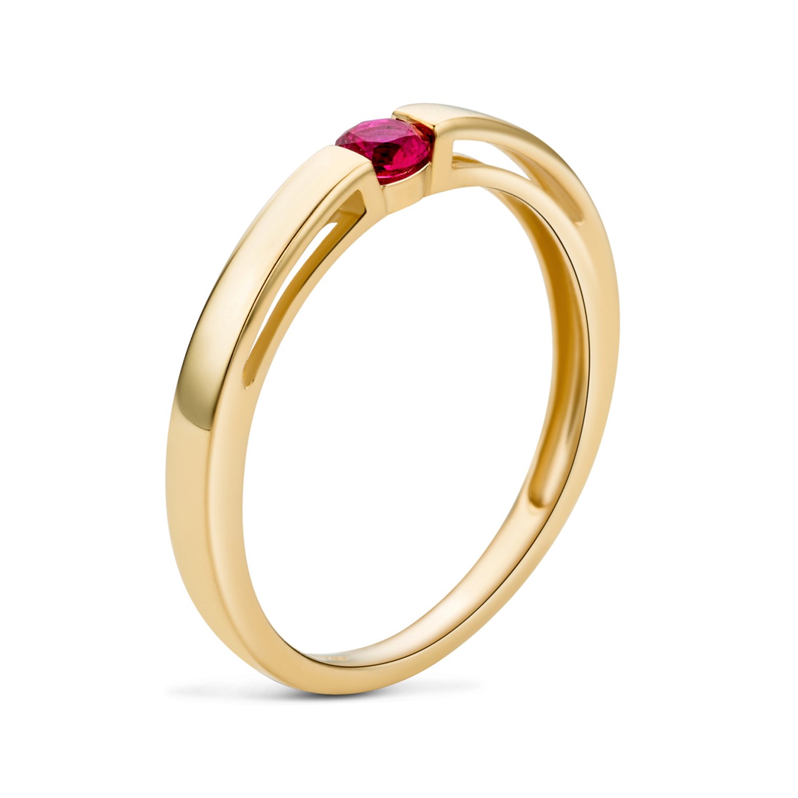 OROVI Anillo de compromiso solitario para mujer de oro amarillo 375 de 9 quilates y rubí de 0,15 quilates