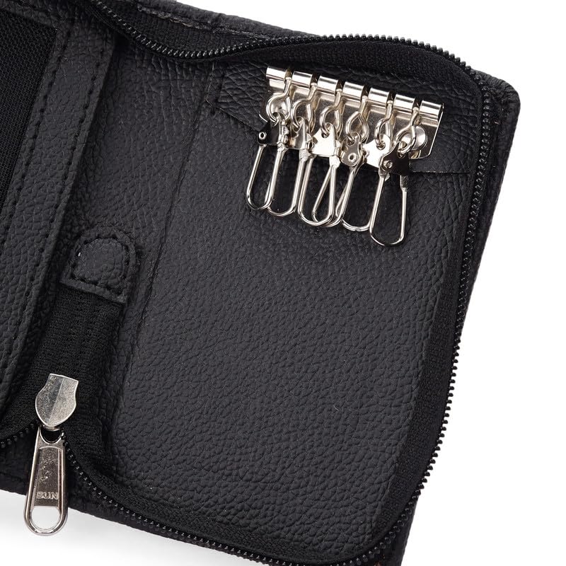 the case (Sarvika PU Leather Packi of 1 Key Case Pouch Wallet Keychain Key pouch holder Men & Women Key Pouch Holder, Bank Locker Key Pouch with 6 Hooks Zipper Closure-picture-24