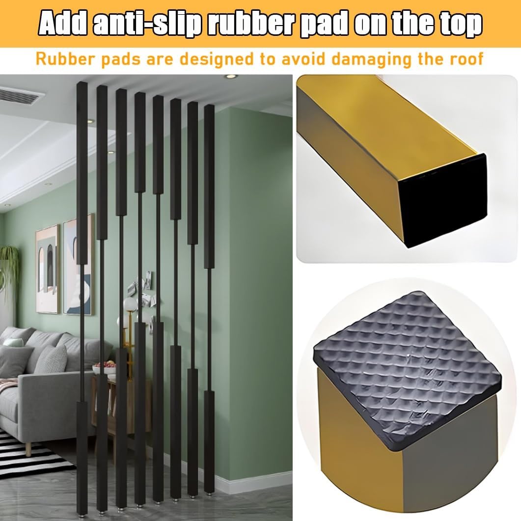 8 Pcs Adjustable Room Divider Privacy Screens, Metal Partition Wall Separators, No Drill Design, Customizable Height Feet, Black, 150cm/59in - Perfect for Home and Office