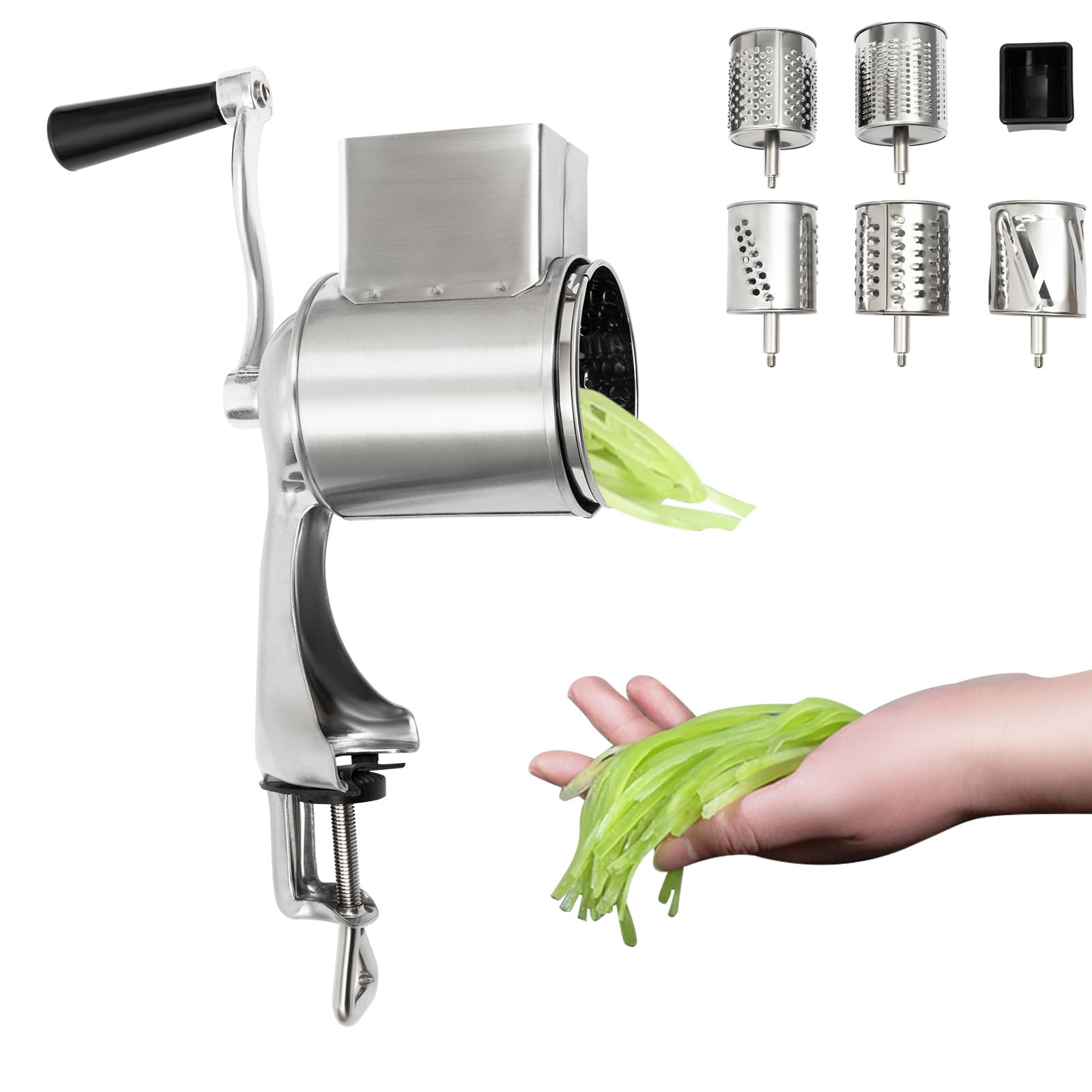 Rallador manual de patatas, rallador de verduras, multifunción, rallador de verduras, rallador manual de verduras, rallador de patatas, rallador de queso con 5 cuchillas diferentes para triturar