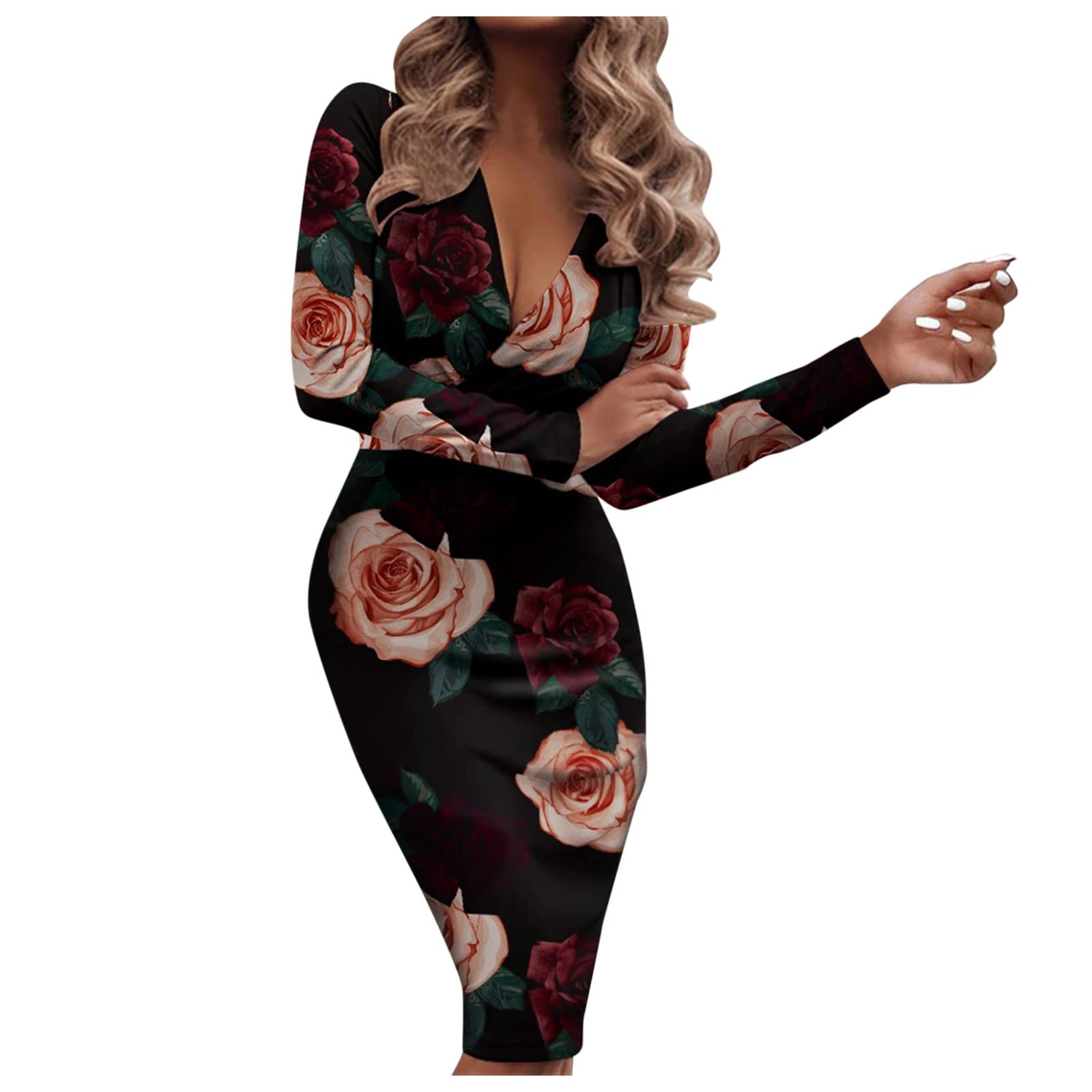 Fulidngzg Vestido Mujer Manga Larga de Cóctel,Vestido Invitada Boda Sexy Vestidos de Fiesta de Noche Vestidos de Fiesta Vestido Invitada Boda Otoño Baile Vestidos Manga Larga Coctel