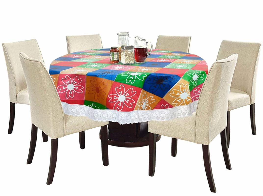 Center & Dining Table Cover Multi Color Flower Printed Table Cloth with White Lace - Waterpoof & Dustproof Round Shape Table Cloth (40" Round)-Table Cloth Multicolor 29-image-9