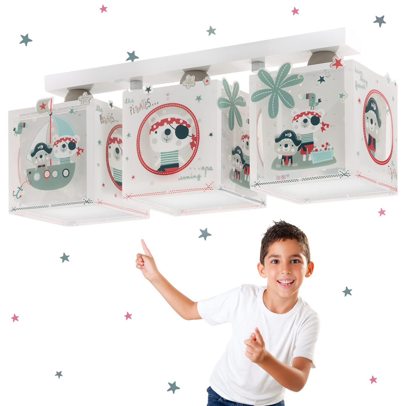 Dalber Lámpara Plafón Techo Infantil 3 Luces Piratas 74553 E27 | E27 - 3 x 15W; plafones infantiles