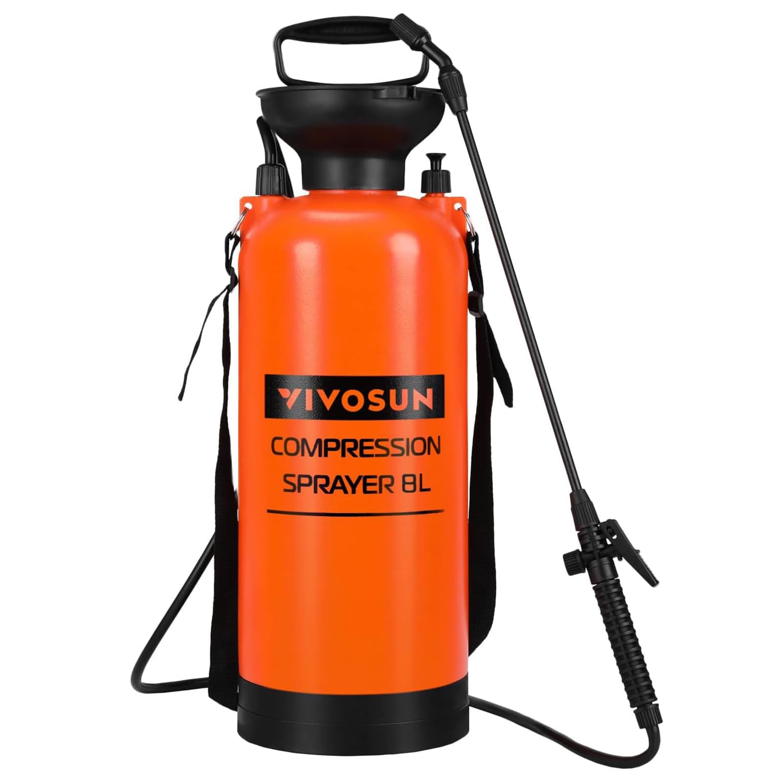 VIVOSUN Drucksprüher 8L Gartenspritze mit Verstellbarer Düse und Trageriemen, Sprühflasche Pumpsprüher mit Sicherheitsventil für Pflanzen Garten Rasenpflege und Haushaltsreinigung, Orange