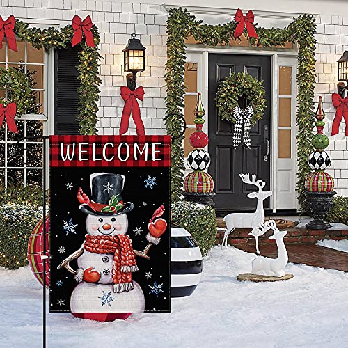 Hexagram Christmas Garden Flag 12X18 Double Sided, Winter Christmas Snowman Yard Flag, Welcome Buffalo Plaid Farmhouse Vertical Burlap Christmas Flag, Holiday Seasonal Outdoor Decorations #TOP6