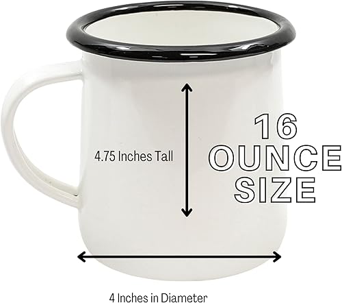 Miniatura 8 de Tablecraft Enamelware Collection - Taza de café esmaltada de color blanco sólido con borde negro, para campamento, caravana, granja, hogar y