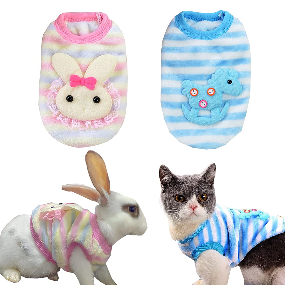 Anelekor 2 PCS Small Pet Costume Winter Warm Rabbit Clothes Guinea Pig Vest Ferret Sweater Bunny Cozy Vest T-Shirts hilla Outfits for Teacup Yorkie Puppy Kitten and Small Breeds
