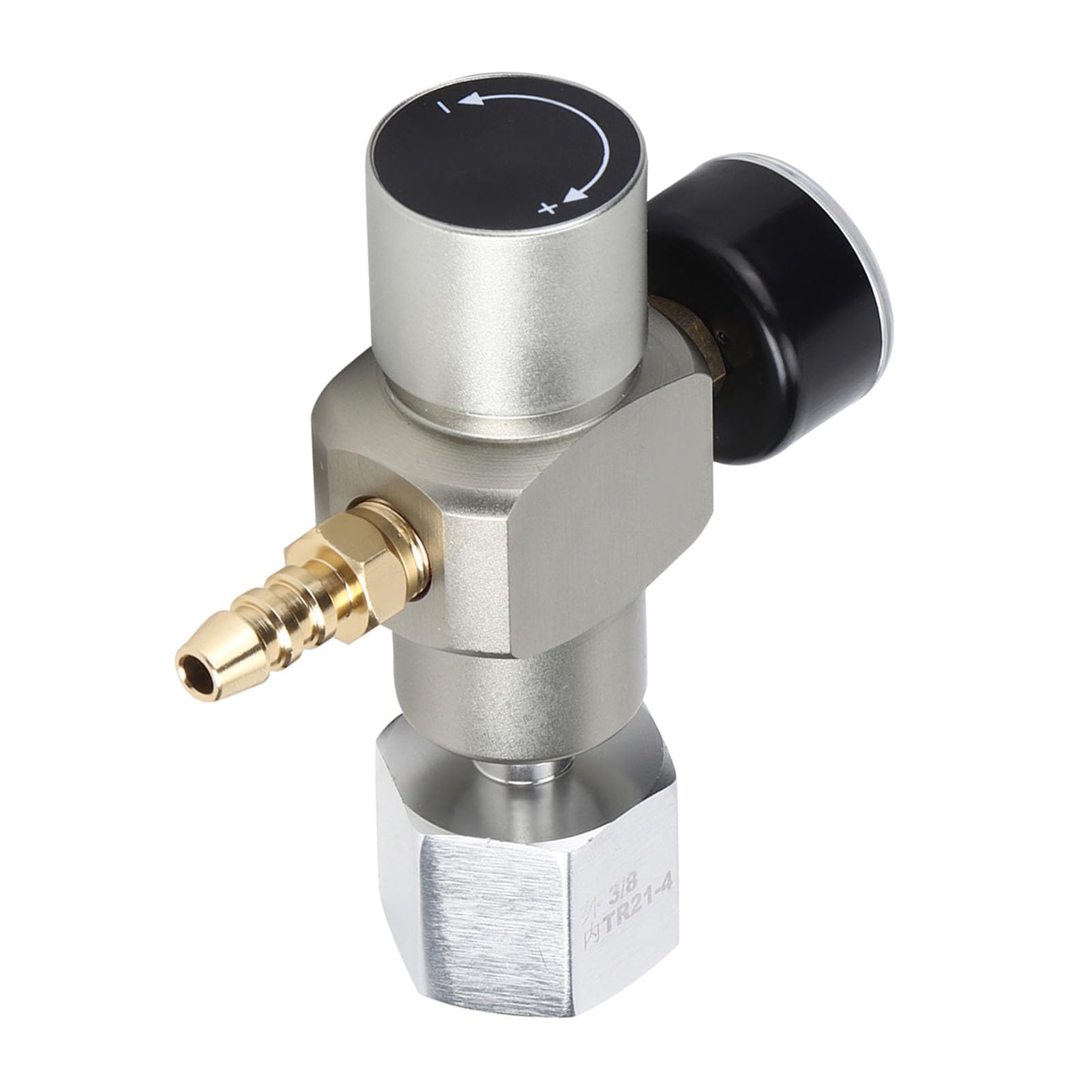 Eacam Regulator Gazu CO2 z Adapterem, Miernik Ciśnienia Napoju Napójowego dla Butelek Sody i 12/16 G naboź, 8 Mm Barb do Mocowania Linii Gazowej, Adapter TR21.4, Prosta Instalacja,