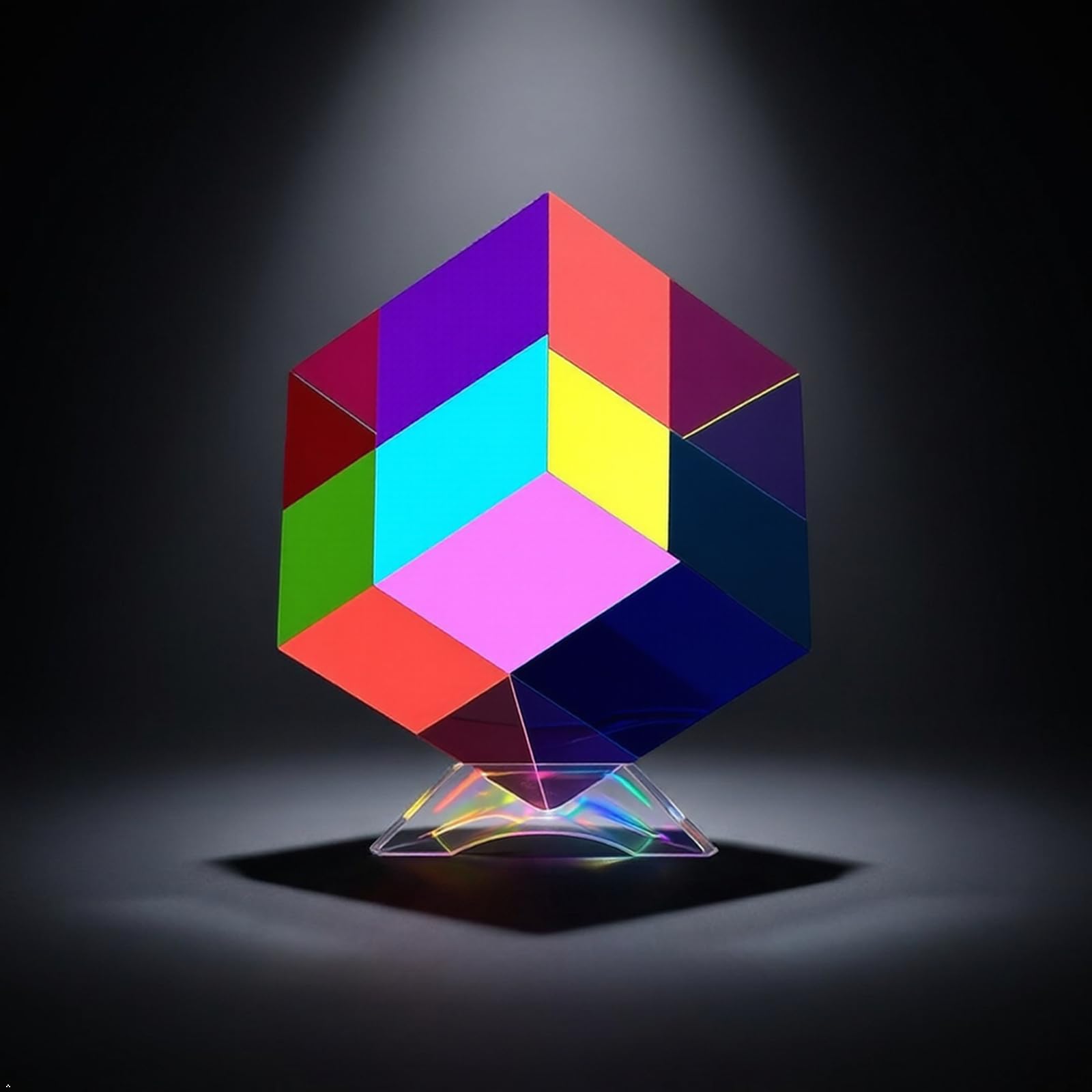 ZhuoChiMall CMY Color Cube 2.0 inch with Stand - Cyan, Magenta & Yellow Subtractive Color Mixing,Crystal Sun Catcher Prism for Home or Desk Decor