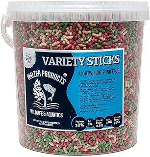 Walters Variety Sticks (5L Tub) | Pond Fish Food for Goldfish, Koi and all Cold Water Pond Fish | Premium Nutrition, Floating Fish Food Pond Sticks in Stay Fresh EasyTubs and Refill Bags