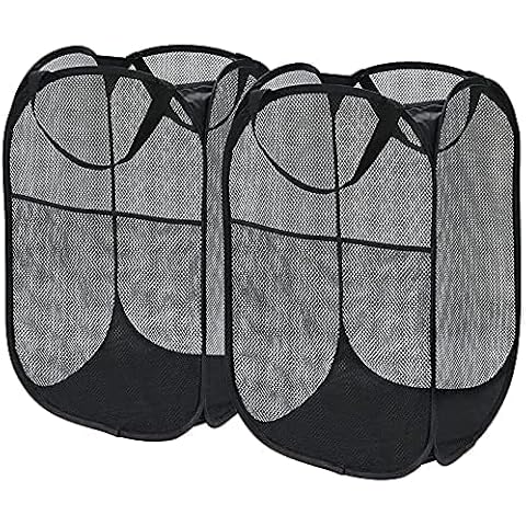 2 Stück Schwarz Pop-Up-Netz-Wäschekorb, 30 * 30 * 60cm Wäschesammler Cover