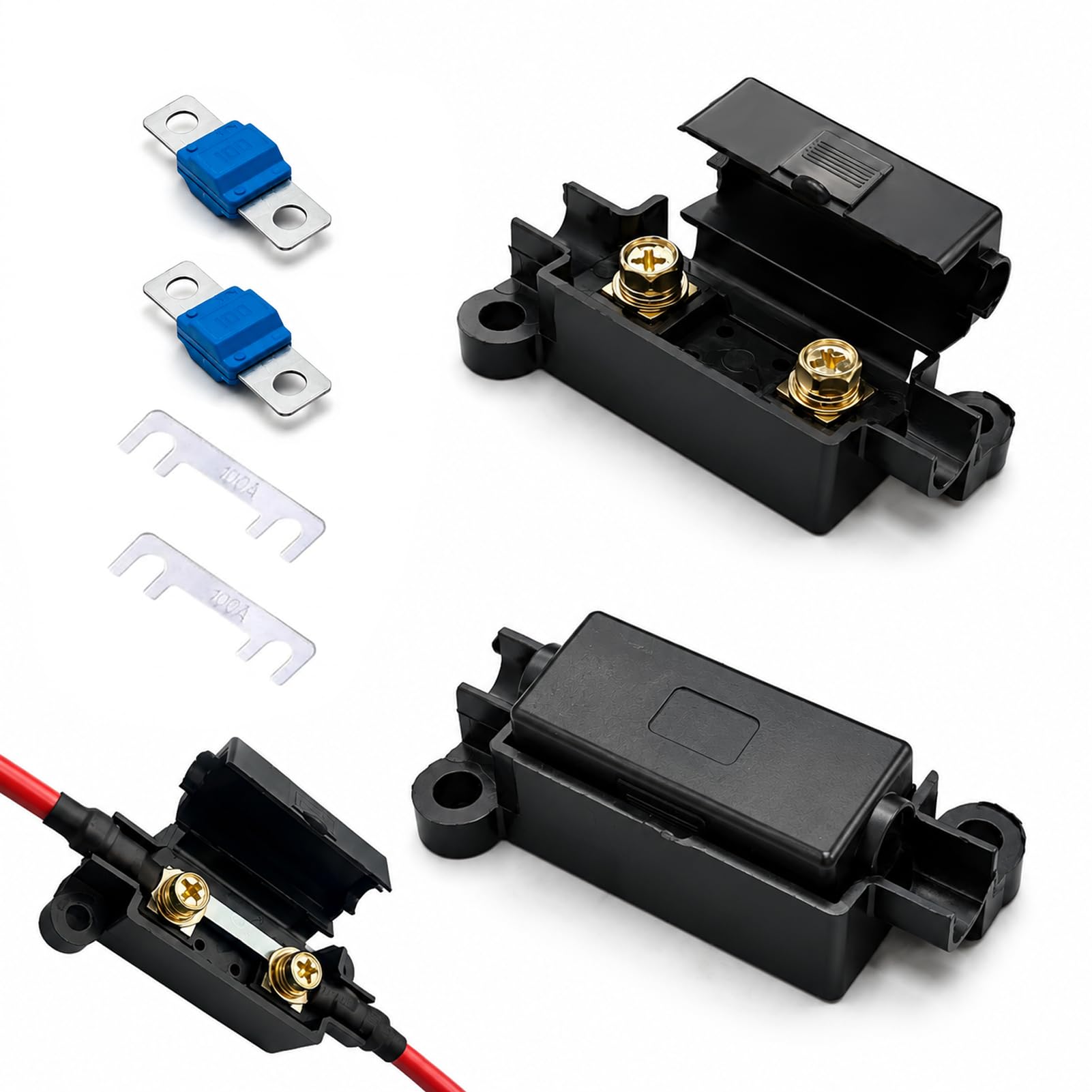 2Set Fuse Holders & 100A High Current Midi Fuses for Vehicles Caravans