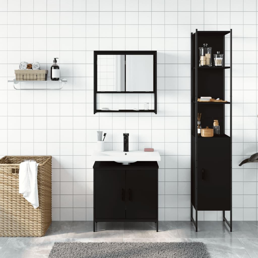 3 Piece Bathroom Furniture Set Black Engineered Wood Bathroom Furniture Sets