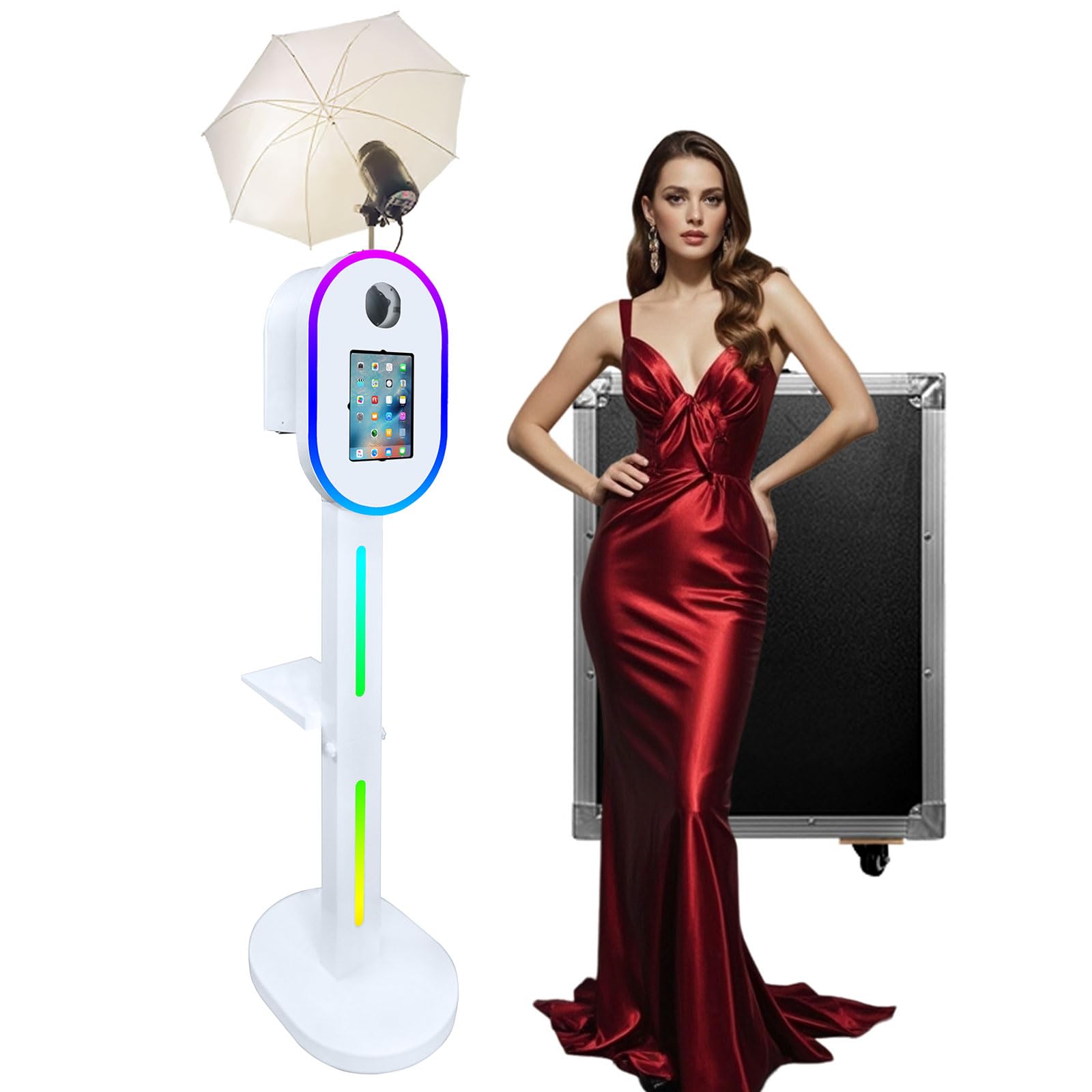 Portable Photo Booth with Flashlight Compatible with ipad,Remote or APP Control,Music Sync,Supports Connection of Camera and Printer (White, Photo Booth Machine)