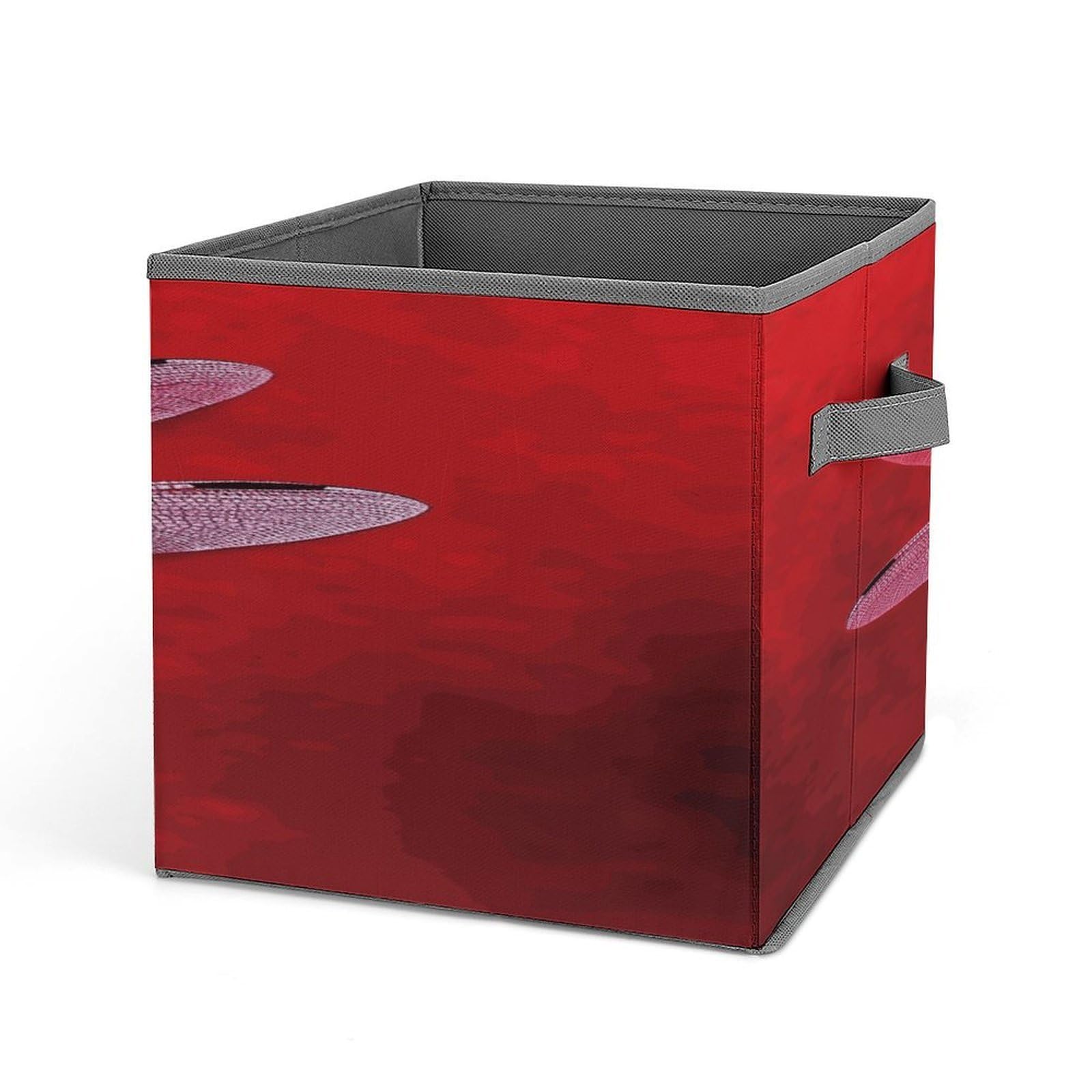 Fodpand Style Dragonfly On Red Background Storage Cubes Foldable Decorative Fabric, Storage Bins Baskets With Handles, Closet Organizers And Storage For Home, Office,Closet, Clothes