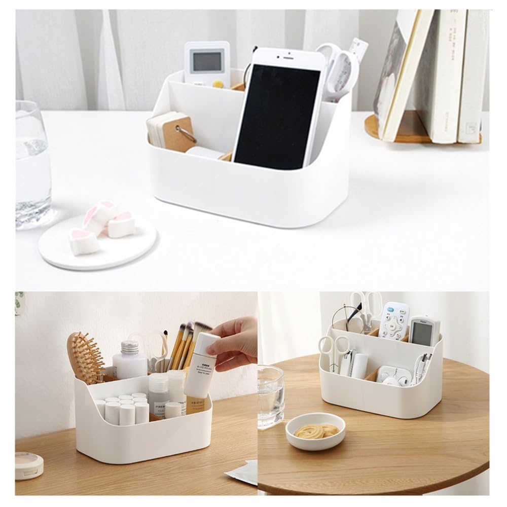 Wanfoou Desk Organiser, 5 Compartments Bamboo Office Organiser, Multifunctional Storage Box, Desk Organiser - Image 3