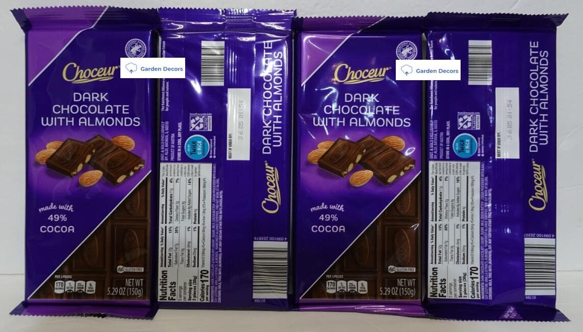 Choceur Austria Dark Chocolate with Almonds Bars 5.29oz 150g (Four Bags)