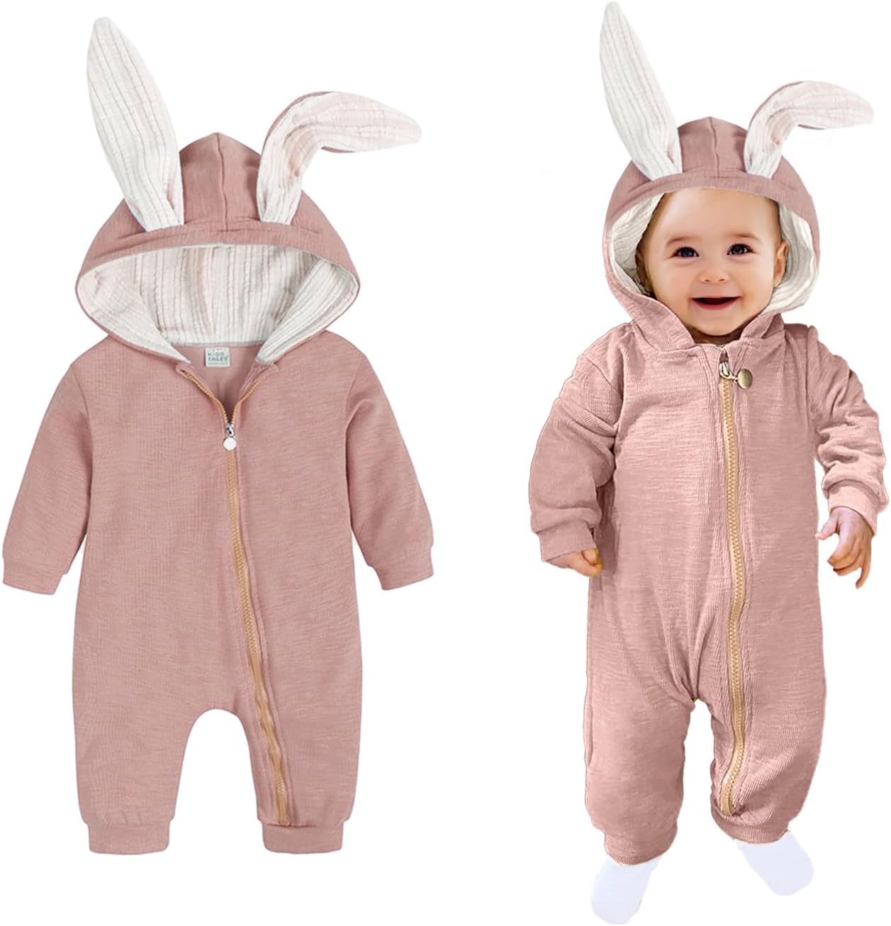 AGQT Babys Bunny Costume One Piece 3D Rabbit Ear Easter Halloween Costume Size 0-24 Months