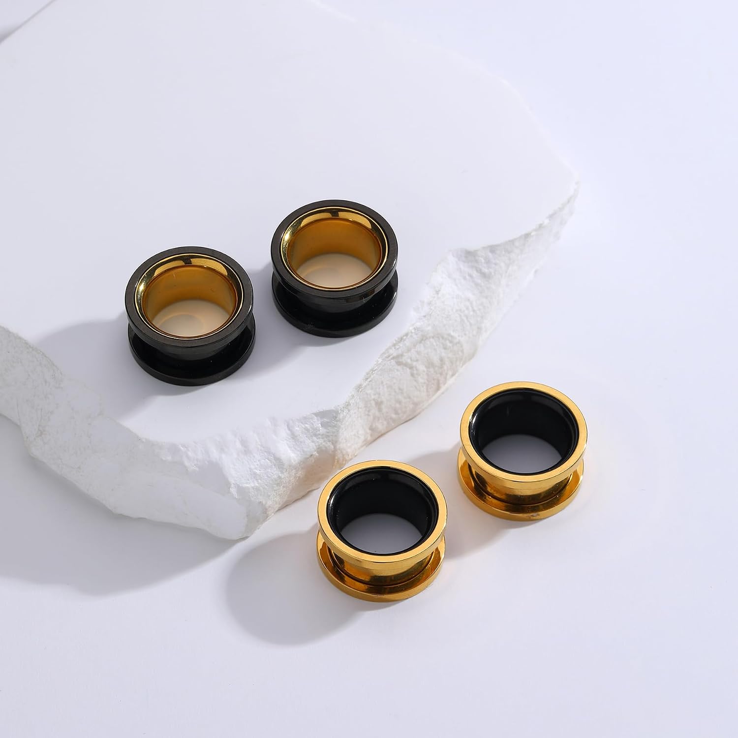 2PCS Screw Two Tone Ear Gauges Plugs for Stretched Ears Stainless Steel Ear Tunnels Expanders Punk Piercing Piercing Body Jewelry for Women Men