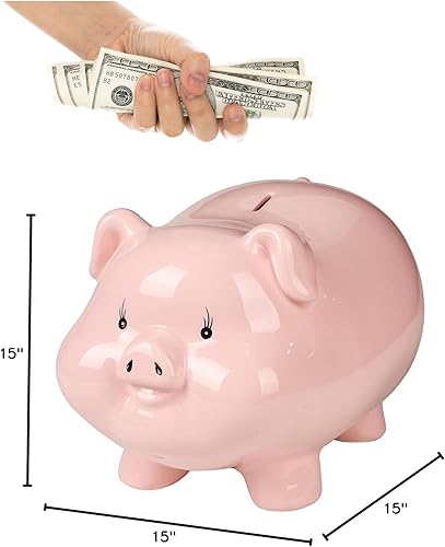 Miniatura 8 de Alcancía de cerdo de cerámica para niños, banco de dinero para adultos, Gilrs Alcancias de Dinero para adultos niños, banco de monedas, decoración