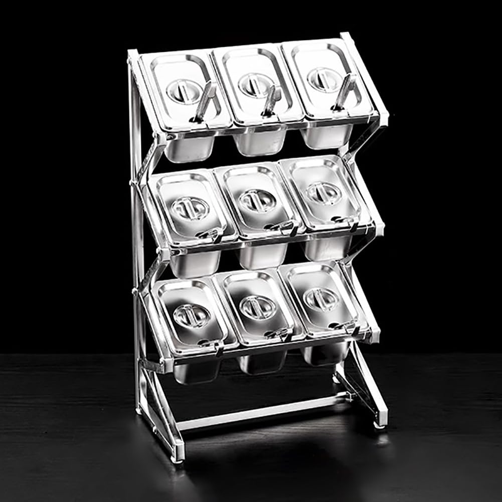 GTHTUHFD Expandable Spice Rack Organizer, Stainless Steel Countertop Food Dispenser With Lid And Spoon, Kitchen Food Storage Container, Commercial Condiment Rack Set,15 Grid,9 Grid