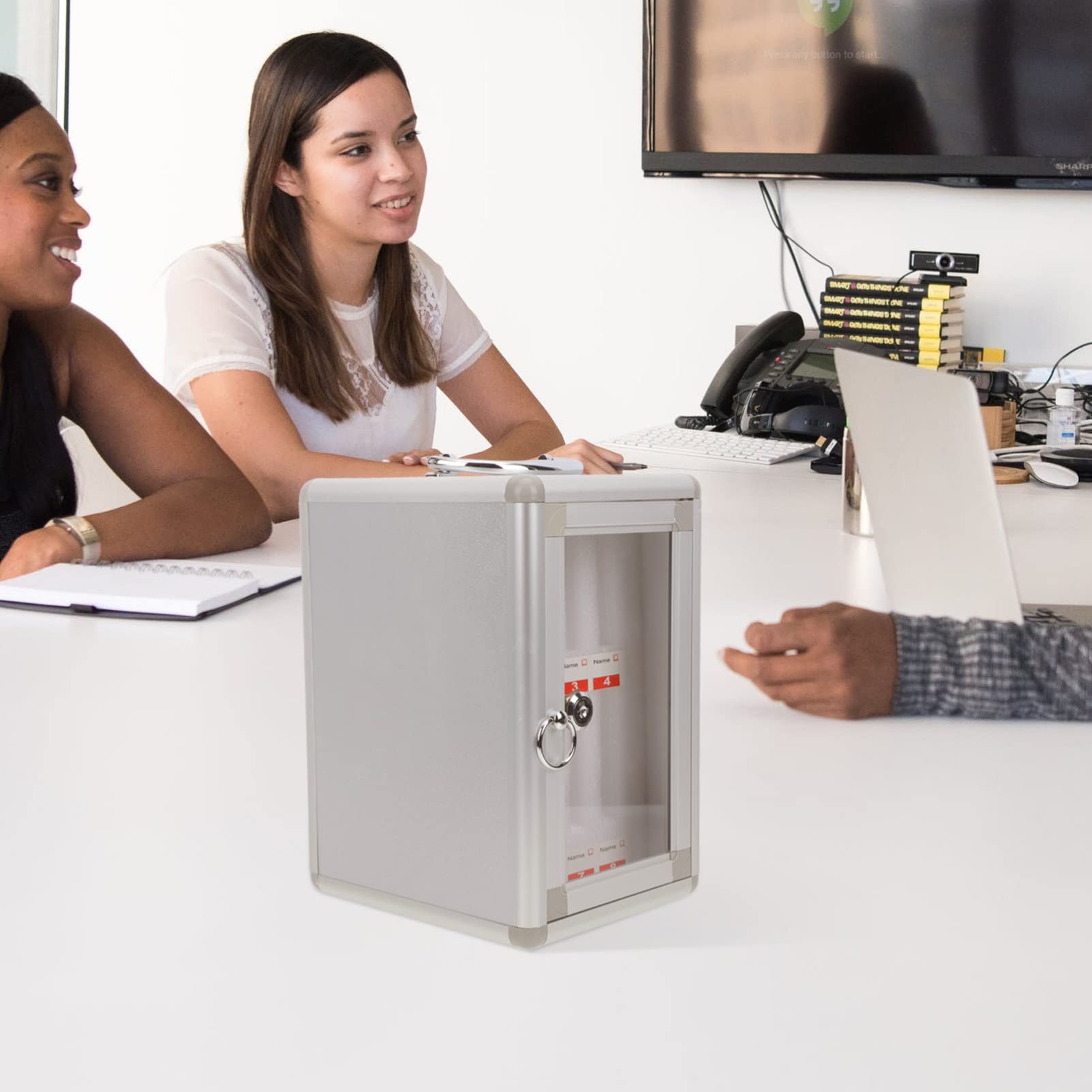 TEHAUX Scatola di Immagazzinaggio per Telefonini Serratura di Sicurezza e Materiale in Lega di Alluminio, Organizer Elegante per Accessori Scuola Back To School Party