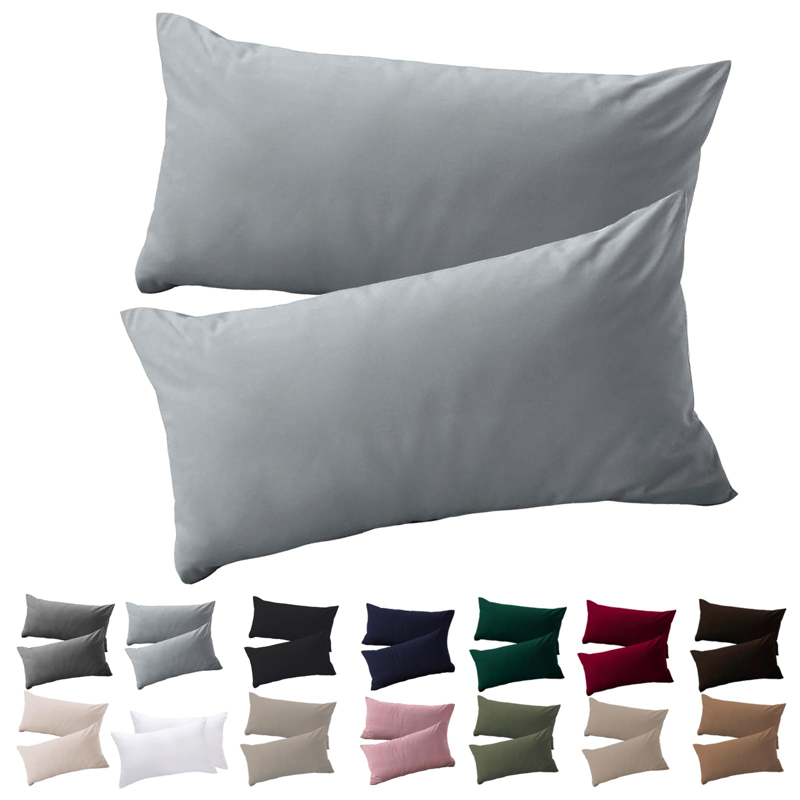 Soifox Cushion Cover 50 x 70 cm, Set of 2 - Pillowcase 50 x 70 cm, Grey, 100% Microfibre, Non-Iron and Wrinkle-Free with Zip — image 1