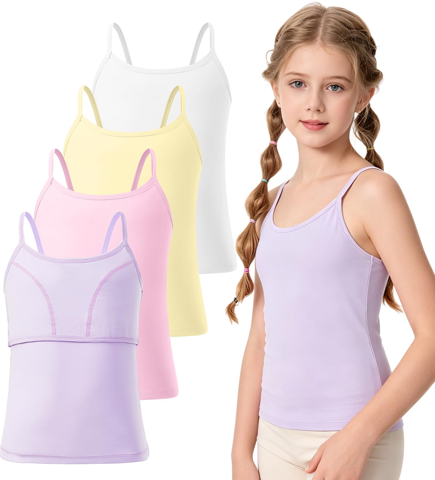 Ullnoy Girls Camisole Tank Tops Built in Bra Training Bras for Teens 6-16