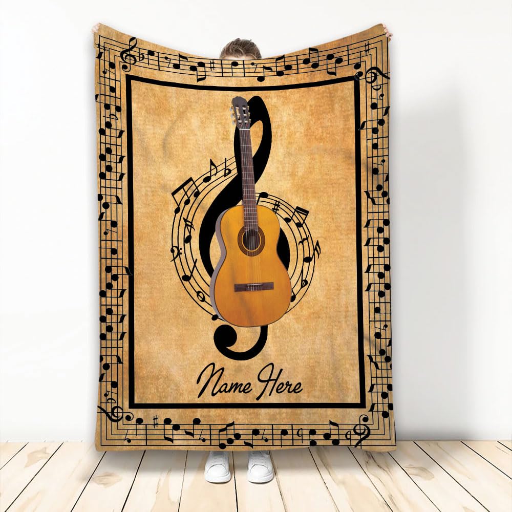 OhaPrints Custom Guitar Music Note Personalized Name Soft Sherpa Throw Blankets Cozy Fuzzy Fleece Throws for Sofa Couch Comfy Fluffy Blanket 30X40