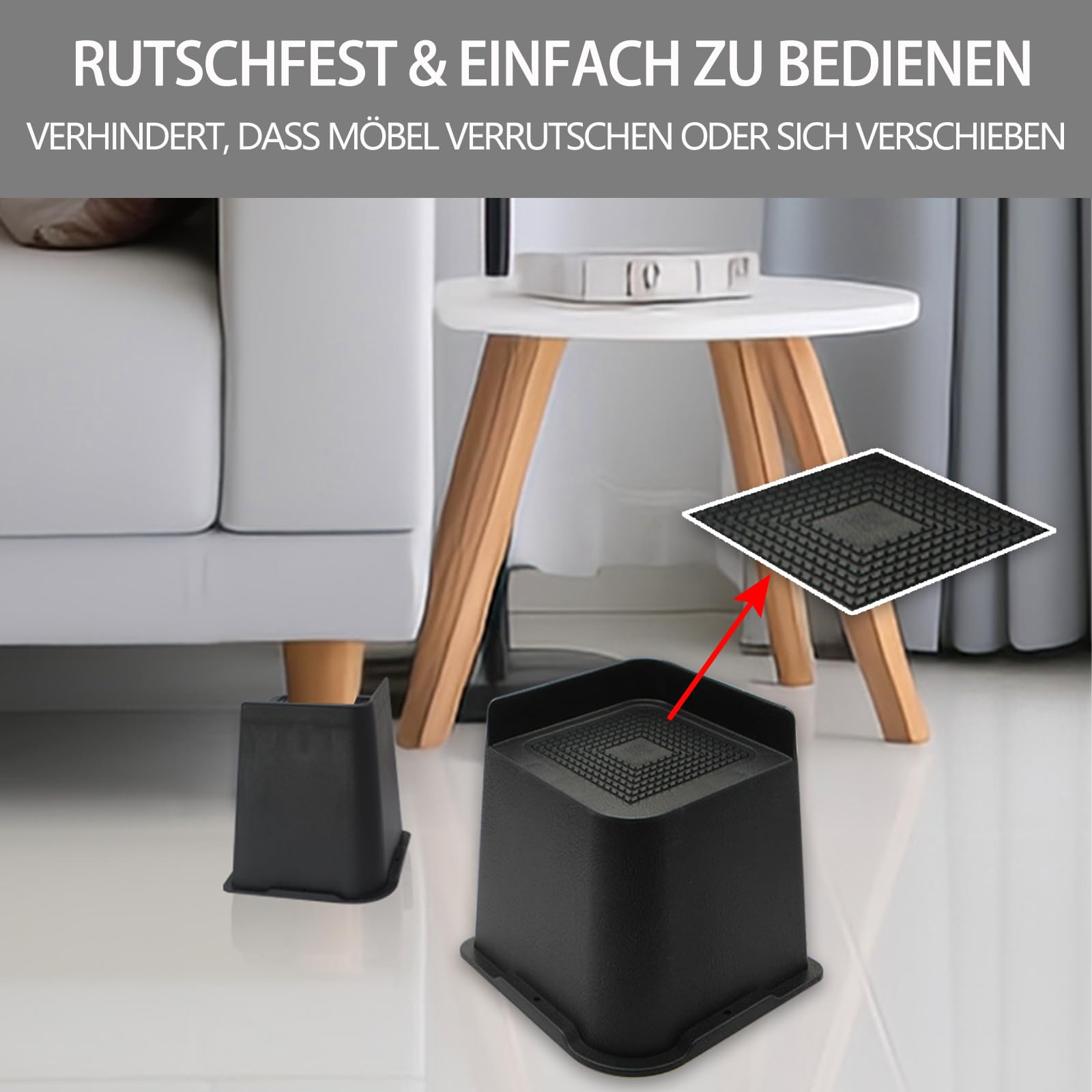 QWORK® 4 stuks 5cm bedverhogers, meubelverhogers voor bed, bank, bureau, stoel, koelkast, wasmachine, L-vormig ontwerp, tot 2700kg
