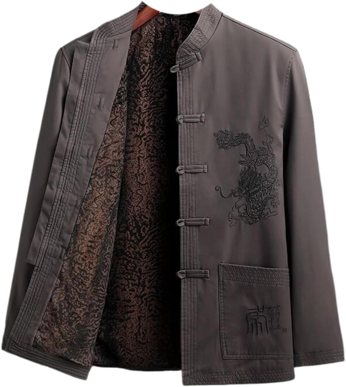 Men's Winter Quilted Tang Suit Fleece Lined Thick Jacket Set