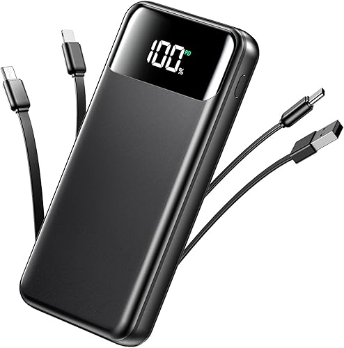 Cargador portátil, banco de energía de 50000 mAh con cables integrados, batería de carga rápida de 22.5 W, cargador de teléfono portátil para
