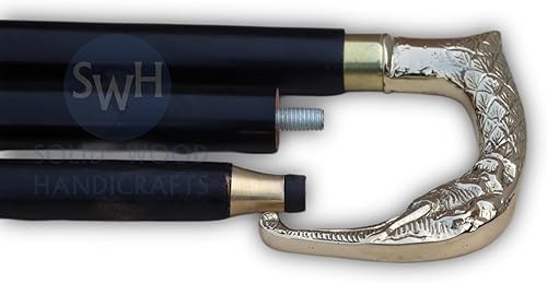 Miniatura 4 de Artesanía de madera maciza estilo vintage, bastón de madera antiguo, mango de diseño de latón, regalo | 36 pulgadas.