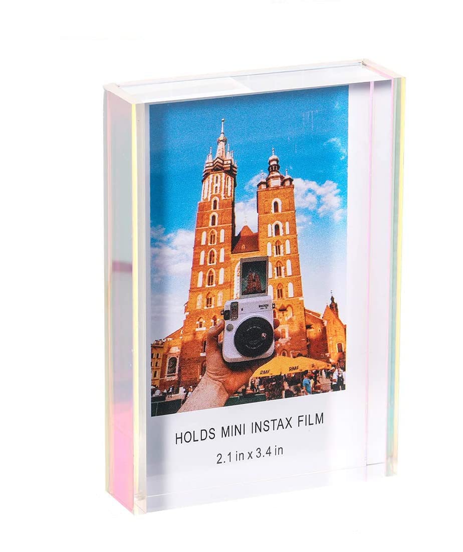 Grarry Iridescent Instax Mini Photo Frames 2X3 Inch, 1 Pack Acrylic Picture Frames, Cute Polaroid Picture Frame, Desktop & Tabletop Picture Frames Set, Mini Instant Photo Frames For Fujifilm & Polaroid Film