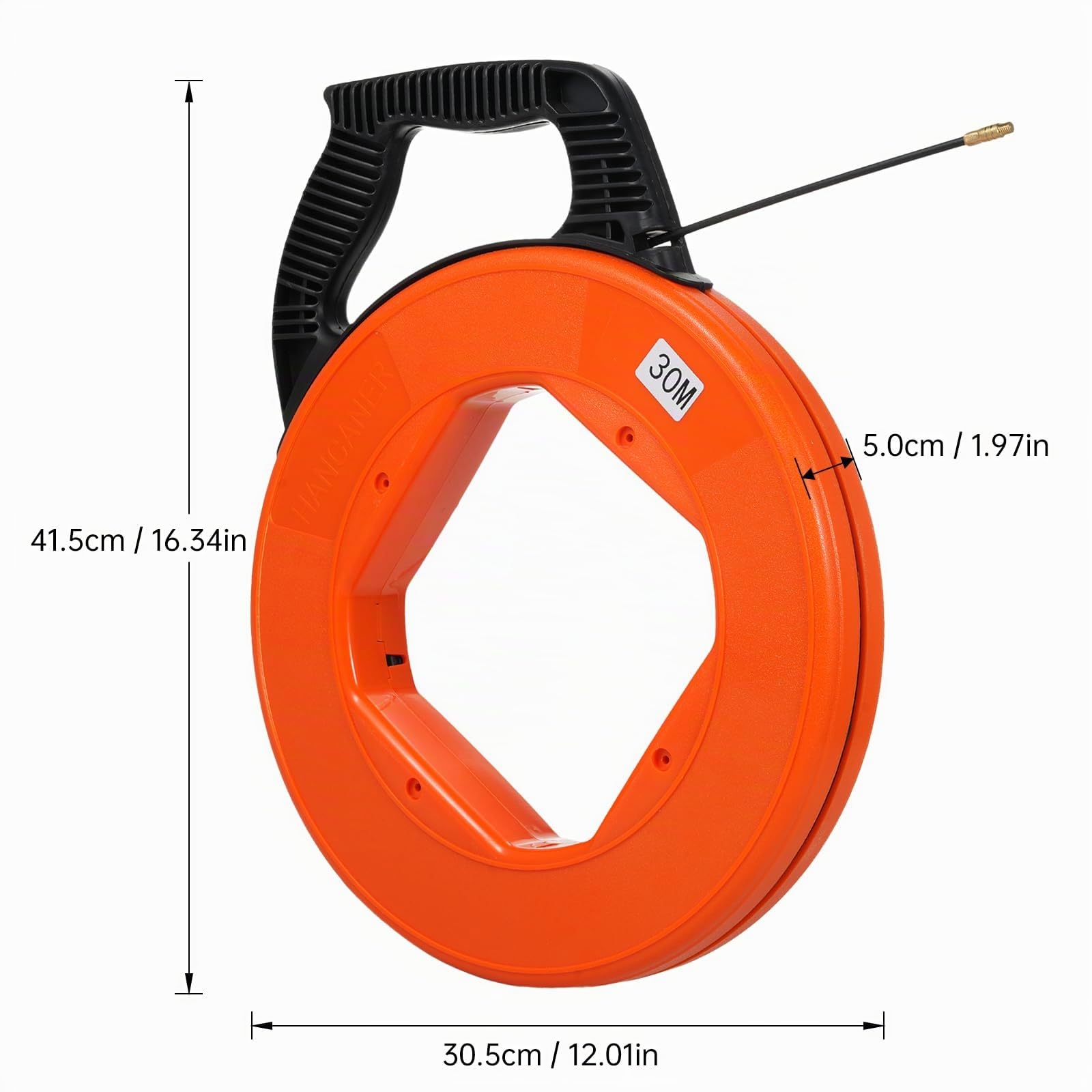Aiguille Electricien 30M, 4mm Tire Fils Electrique, Avec 6 Adaptateurs pour Aiguille Tire Fil, Tire Cable Avec Boîtier en Plastique et Poignée pour Travaux électriques, Résistant à la Flexion