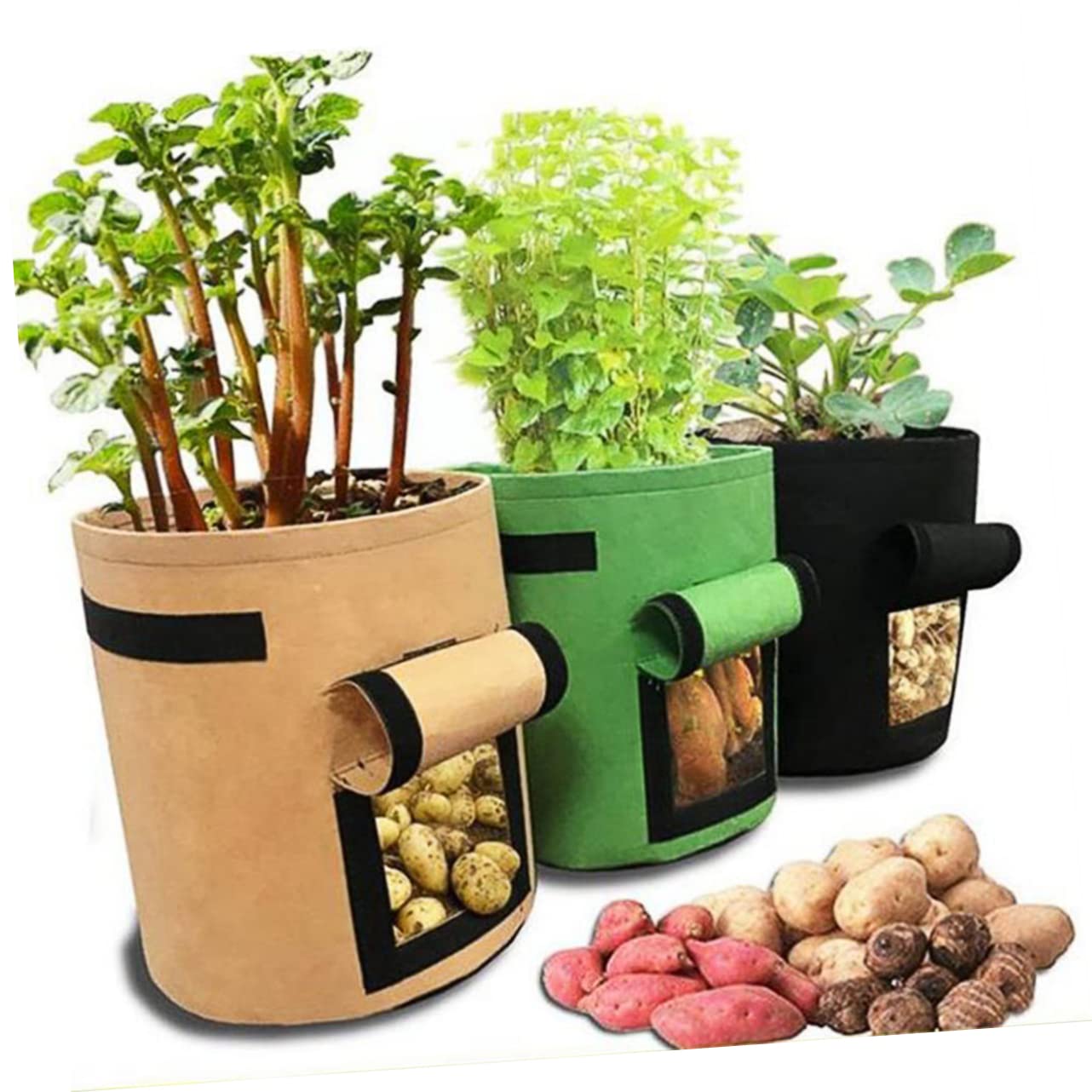 Kartoffel-anzuchtbeutel-Set Atmungsaktiver Stoff Pflanzen-anzuchtbeutel Klappfenster Grün 30 X 35 cm