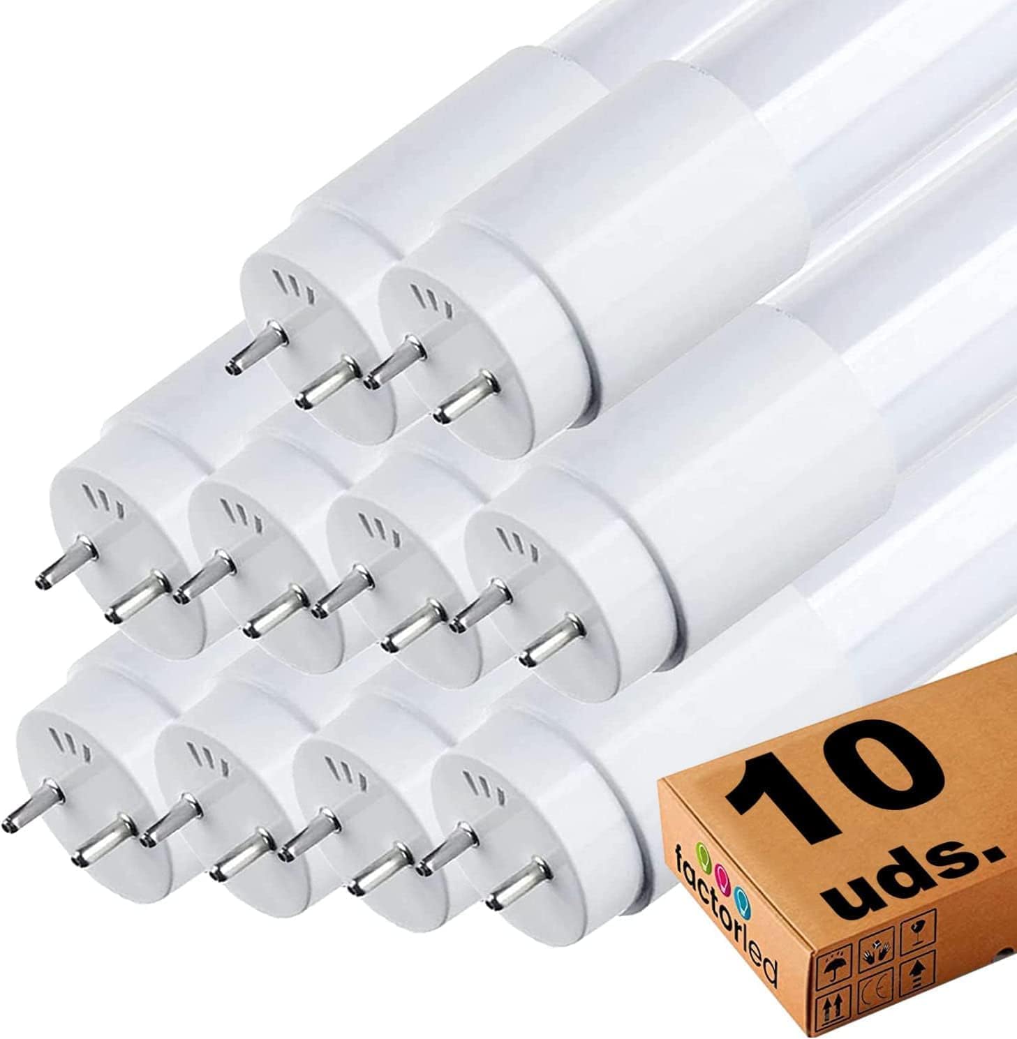 FactorLED Pack x10 Tubo LED 60cm 9W, Fluorescente Standard T8 G13, Ángulo 300º, 990 lumenes, Iluminación interior de techo, Bajo consumo y Alta luminosidad, Cebador LED incluido (Luz Natural (4000K))