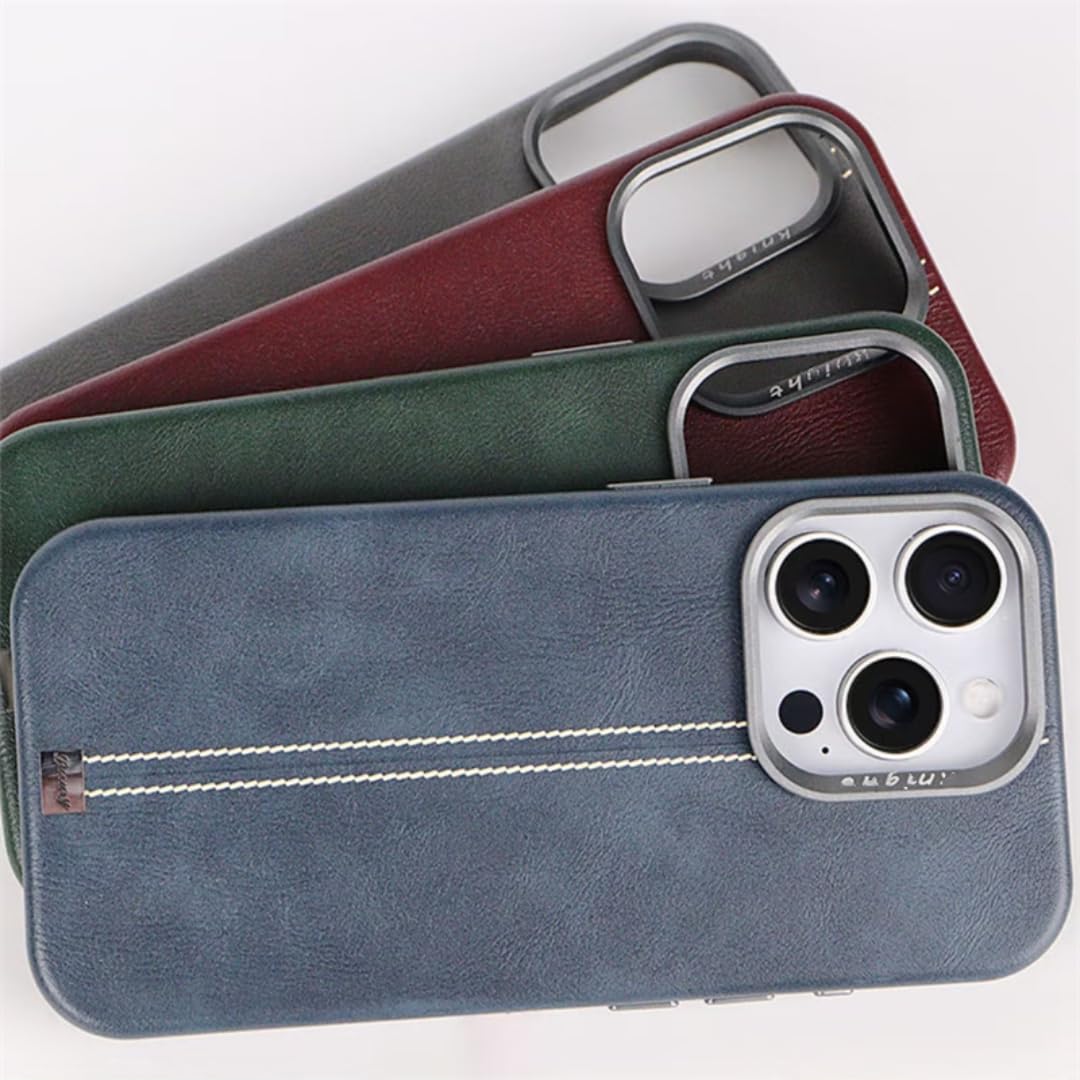 Étui rétro en Cuir PU pour iPhone 15, Chargement sans Fil magnétique, lentille en Alliage, Coque Antichoc (pour iPhone 15/Noir)