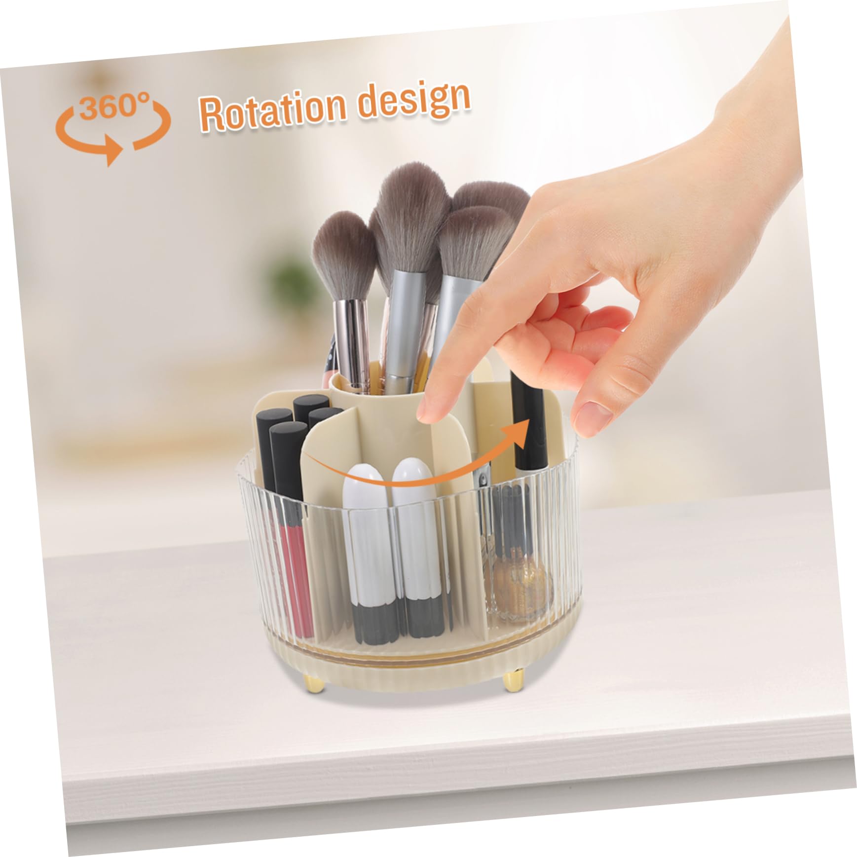 Organizer Girevole per Pennelli Trucco in Pet Beige, Grande | Design Scomparti, Leggero e Rotante a 360 Gradi, per Ufficio e Decorazione Scrivania