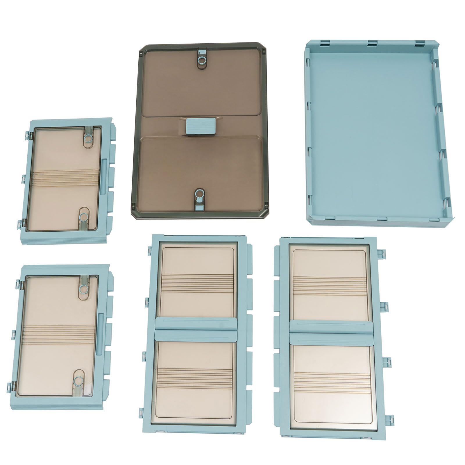 60 x 42 x 34 cm, caja de almacenamiento plegable, apilable, con tapa, transparente, estable, cesta de la compra apilable, cesta de transporte de plástico natural, cesta plegable para habitaciones y