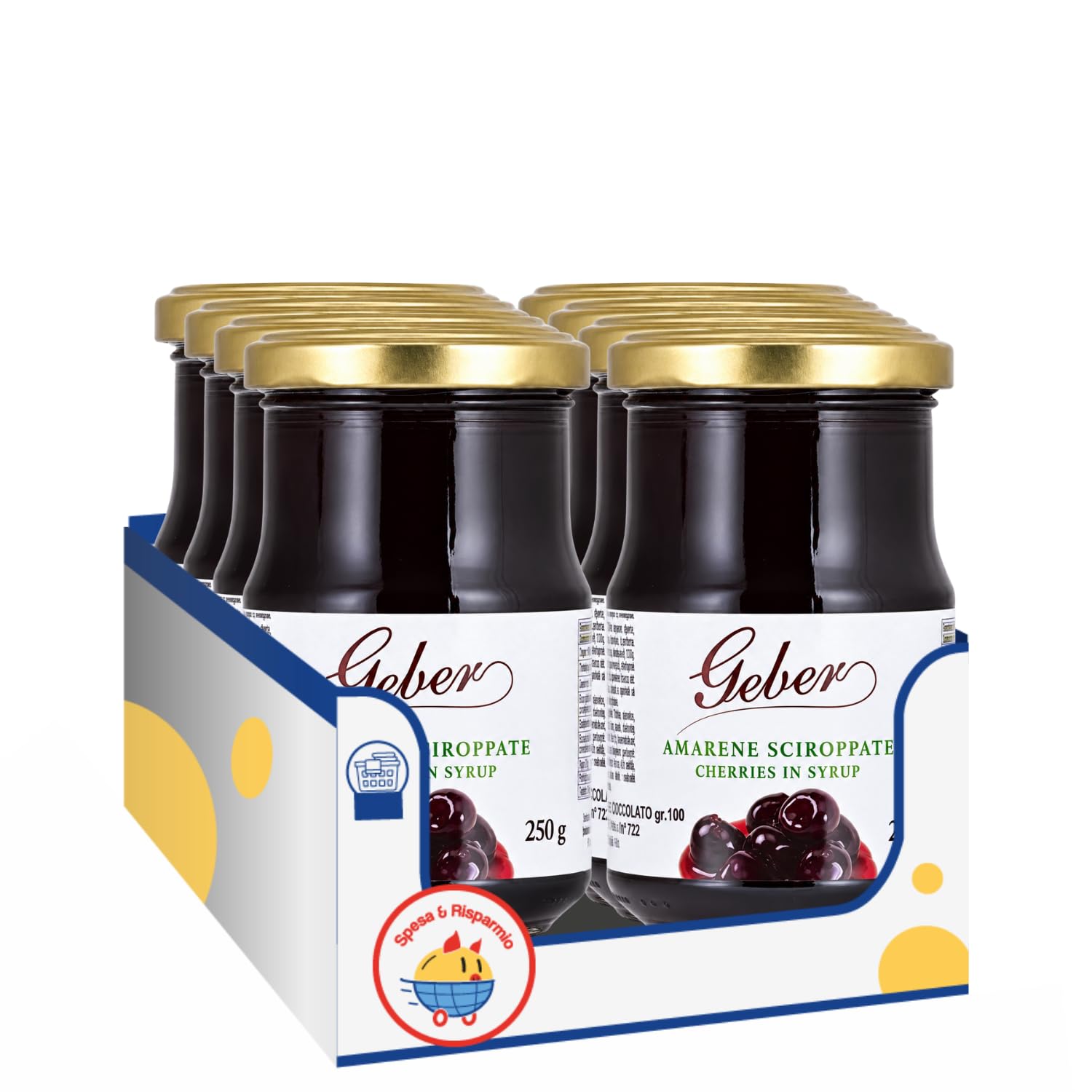 Geber Amarene Sciroppate 250 g – Ciliegie in Sciroppo per Dolci, Gelati, Dessert e Cocktail – Variazioni 4/8/12 Pezzi (8 PEZZI)